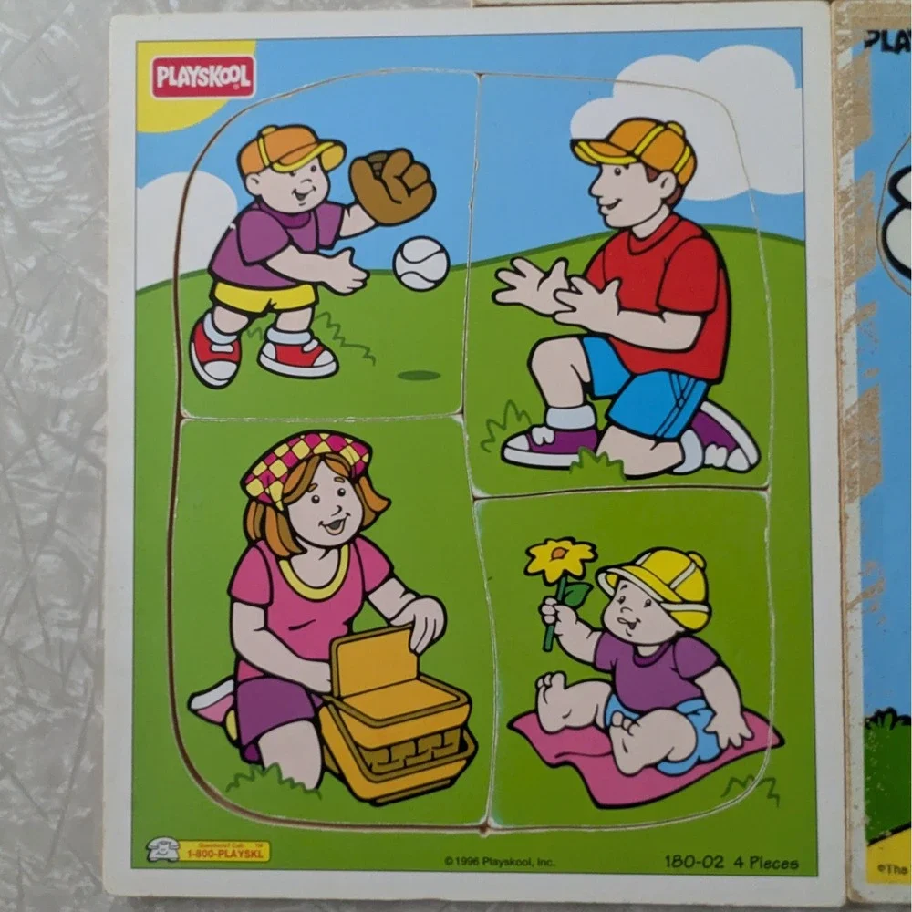 Vintage Playskool Wooden Puzzles Lot Winnie the Pooh Donald Duck Family Picnic